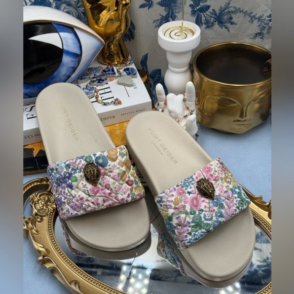 🆕 KURT GEIGER LONDON 🧿 NWOT Meena Eagle Floral Couture Pool Slide, Sz 5.5 - Picture 3 of 11